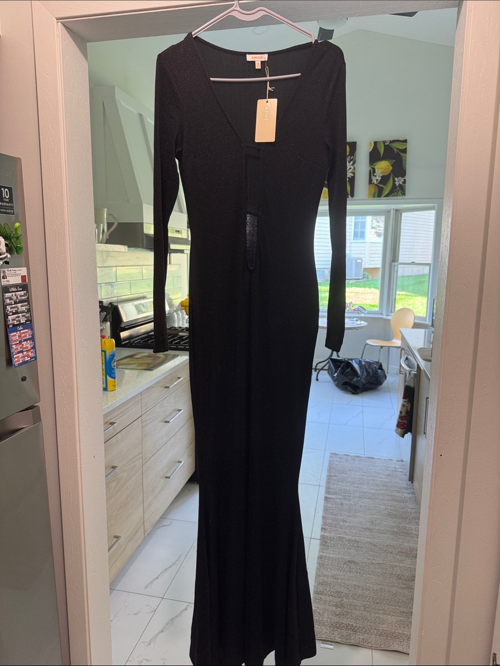 Black Long-Sleeve V-Neck Dress